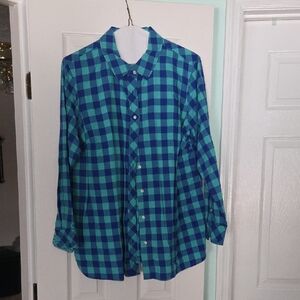 Talbots Blue and Green Plaid Blouse